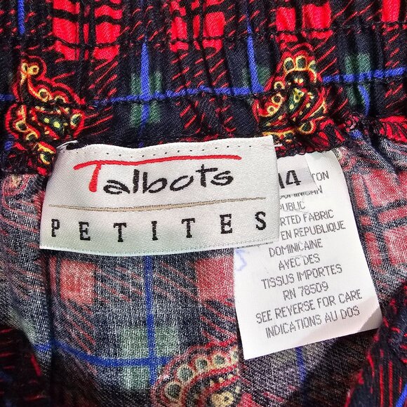 Talbots Sz 14P Red Blue Plaid Paisley Flannel Midi Skirt Pockets Western Cottage - Picture 8 of 13